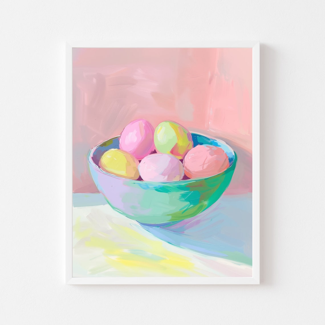 Pastel Easter Eggs in a Teal Bowl Spring Still Life Painting Poster
