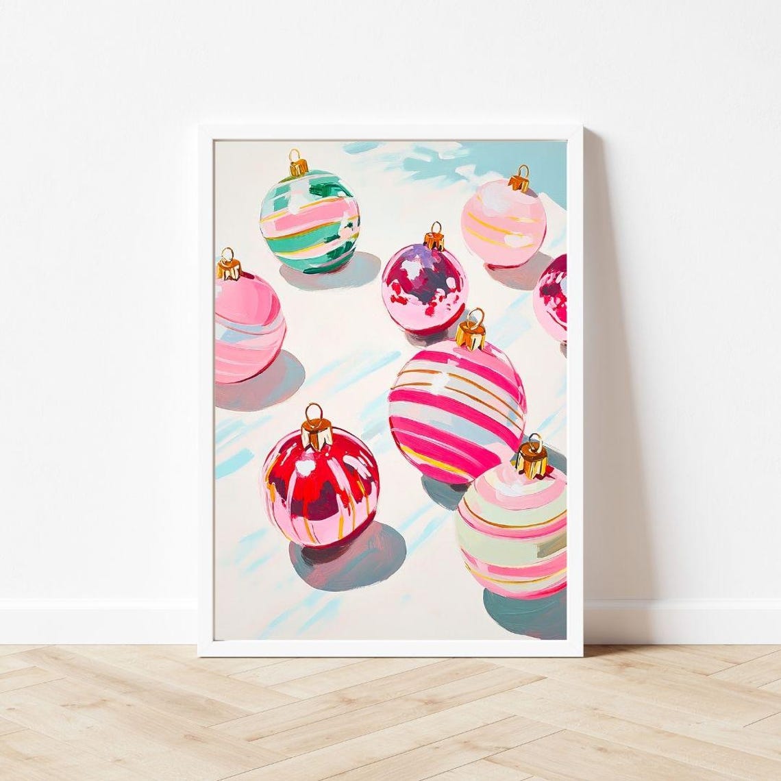 Candy Striped Christmas Ornaments Pastel Bright Holiday Poster - Image 3