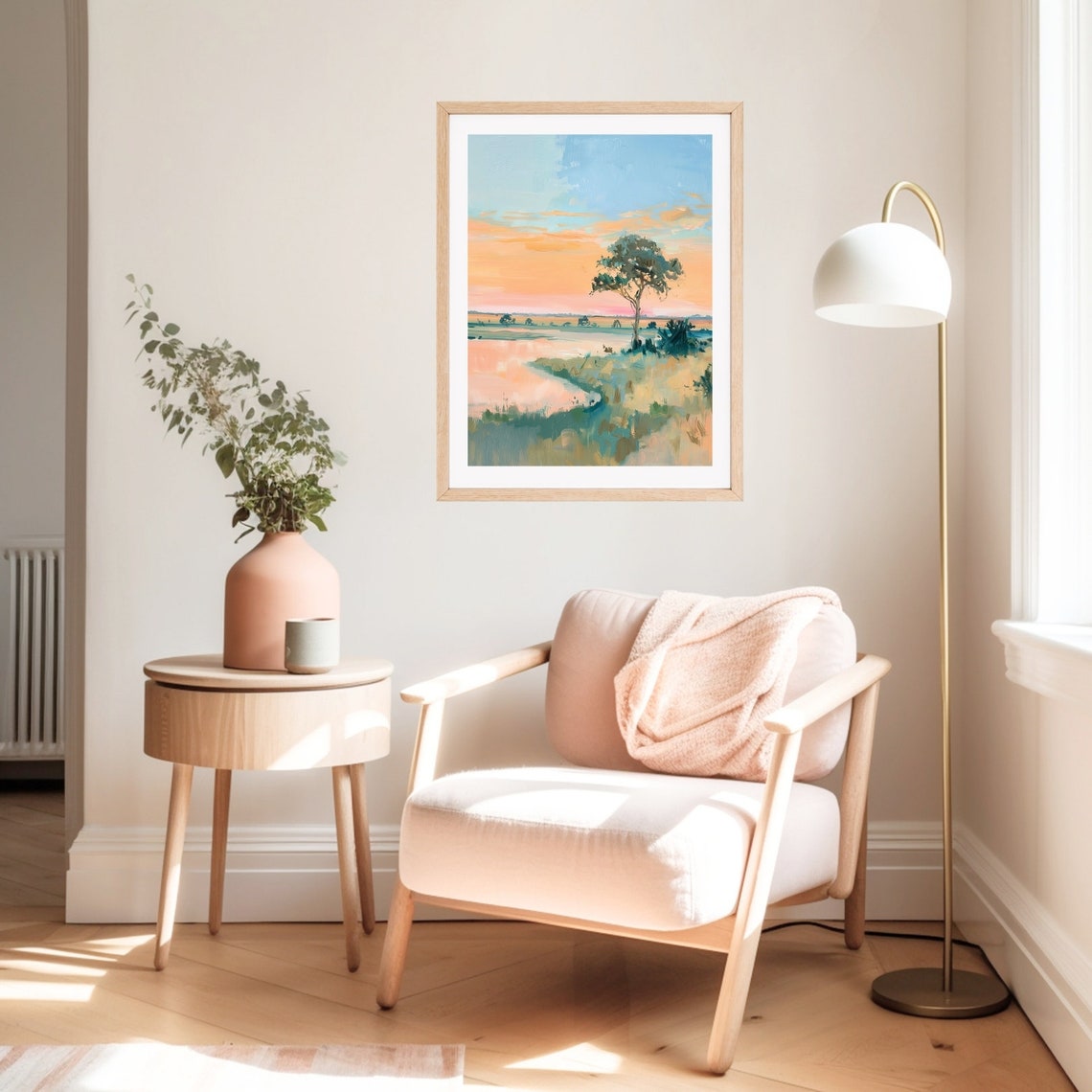 Savanna Sunset Wetland Landscape Painting in Pastel Tones Poster - Image 3