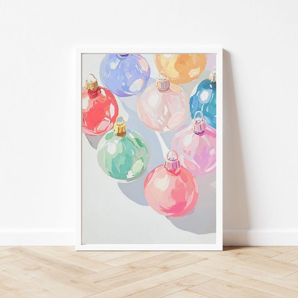 Bright Rainbow Pastel Christmas Ornaments Glass Holiday Poster - Image 3