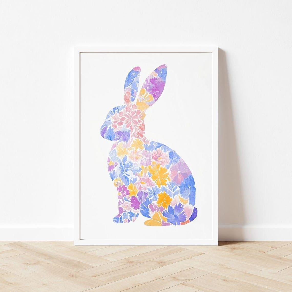Floral Rabbit Silhouette Filled with Watercolor Blooms Easter Poster - Image 3