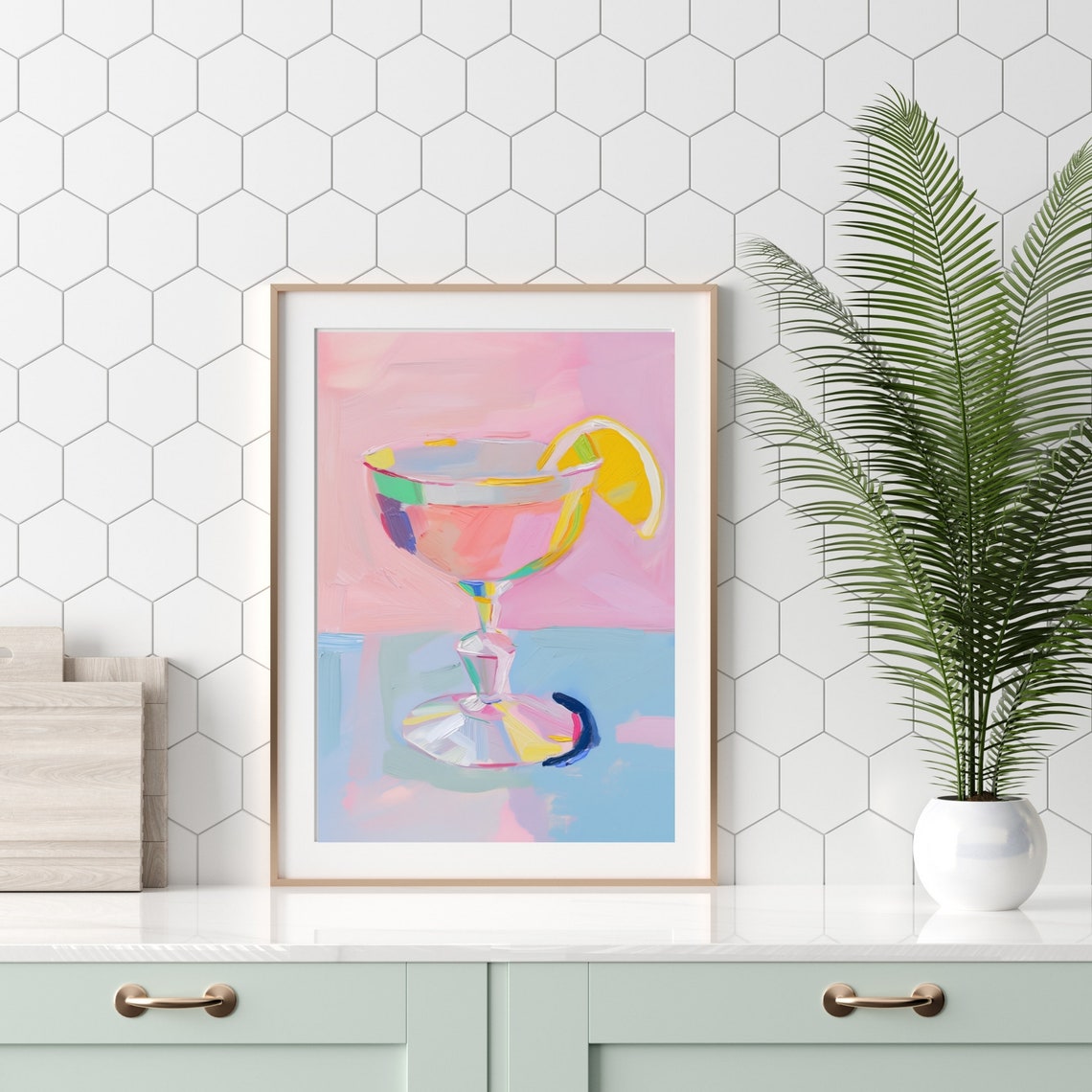 Pink Cocktail With Lemon In A Coupe Glass Bar Painting Poster - Image 2
