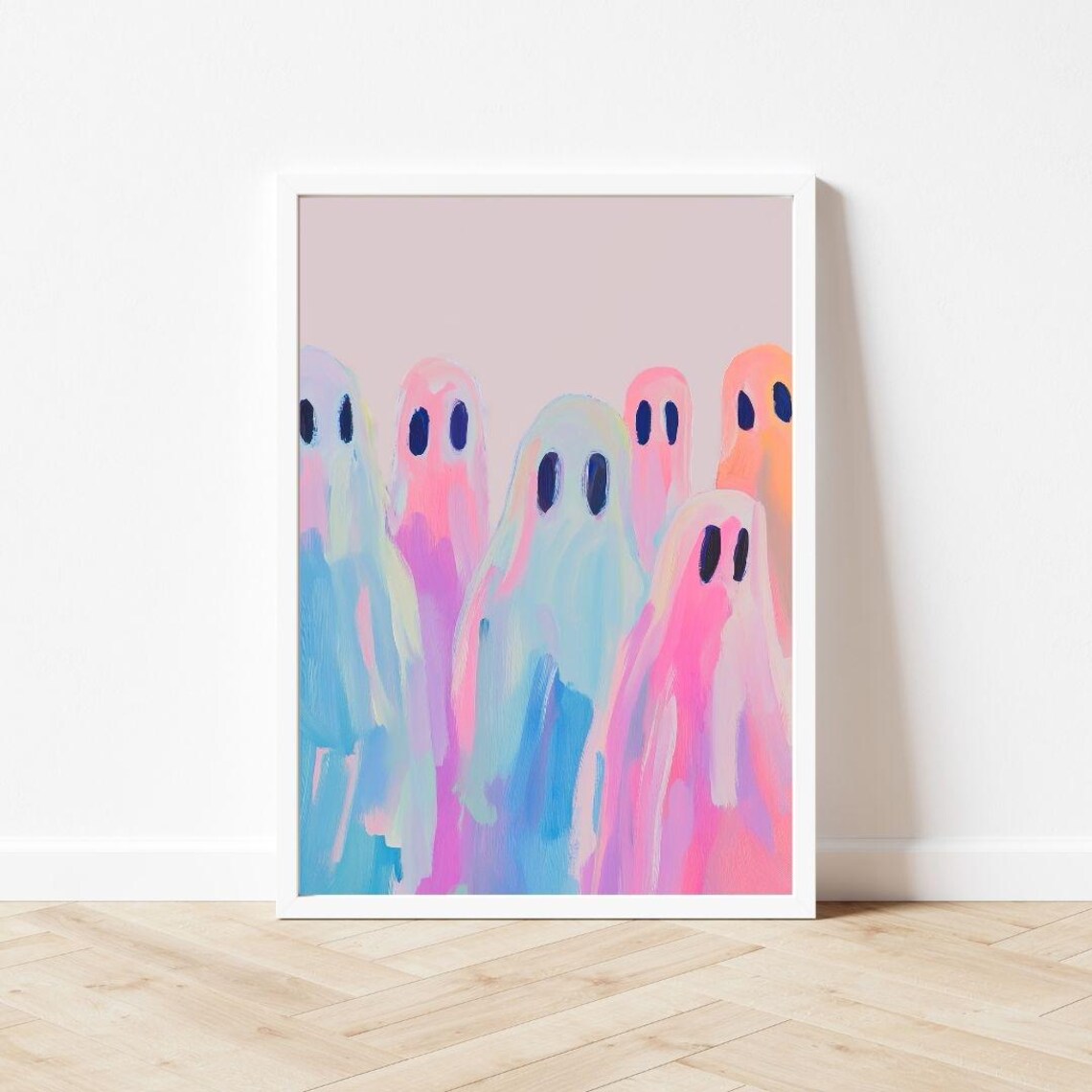 Pastel Rainbow Ghosts Cute Pink Halloween Spooky Nursery Art Poster - Image 3
