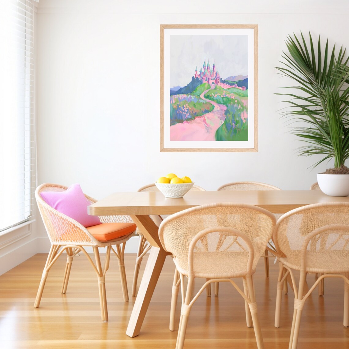 Pink Princess Castle Art Print, Whimsical Nursery - Image 3