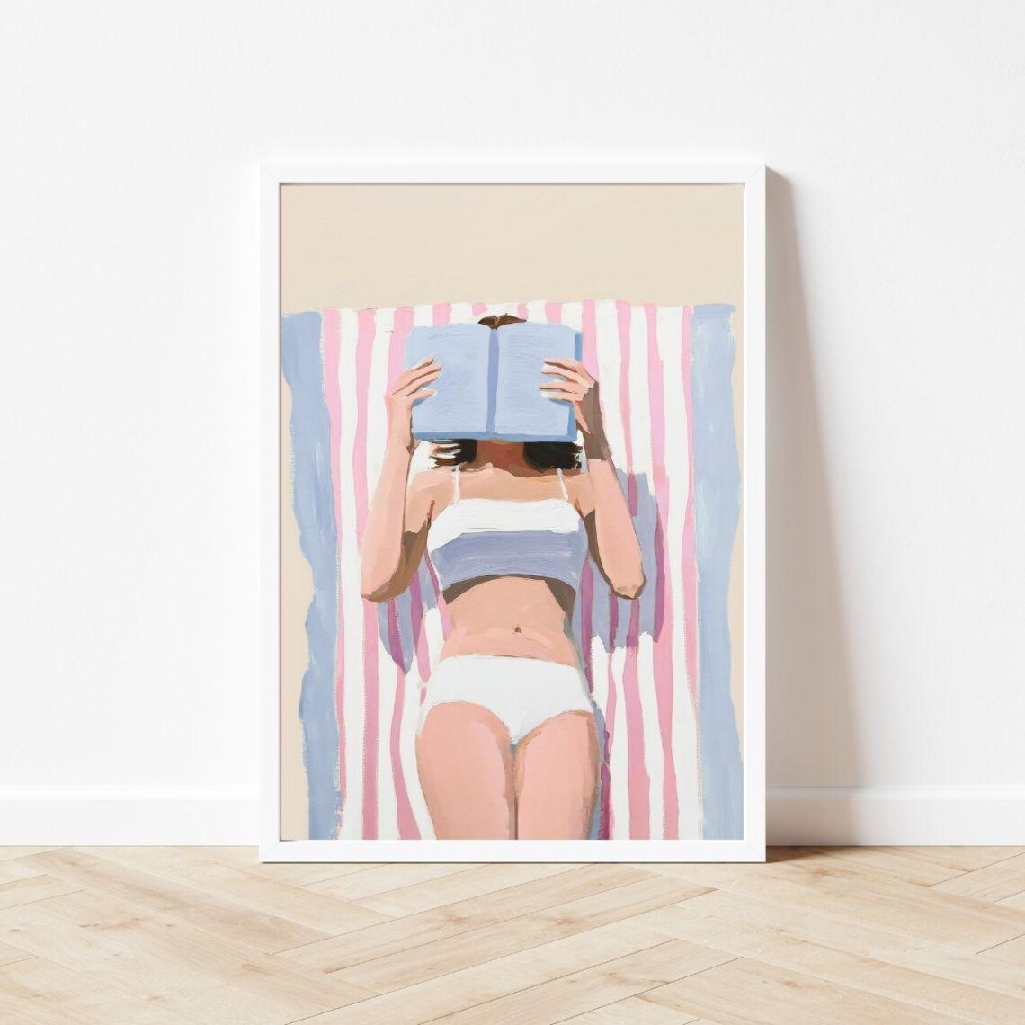 Woman Reading on a Beach Towel, Coastal Art Print - Image 3
