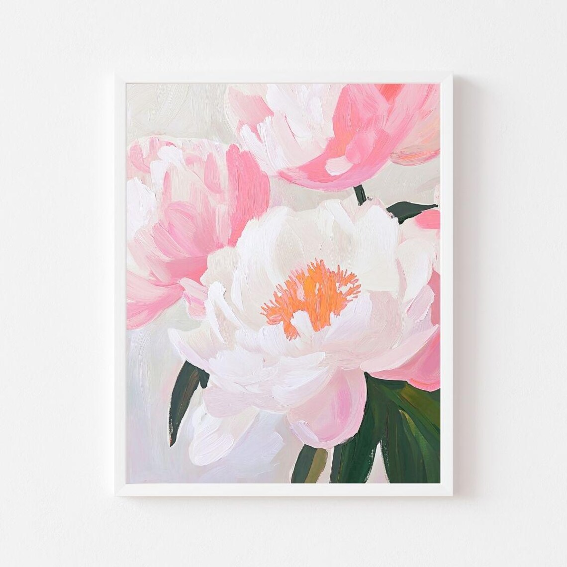 Pink Peonies Painting, Pastel Vintage Floral Art Print