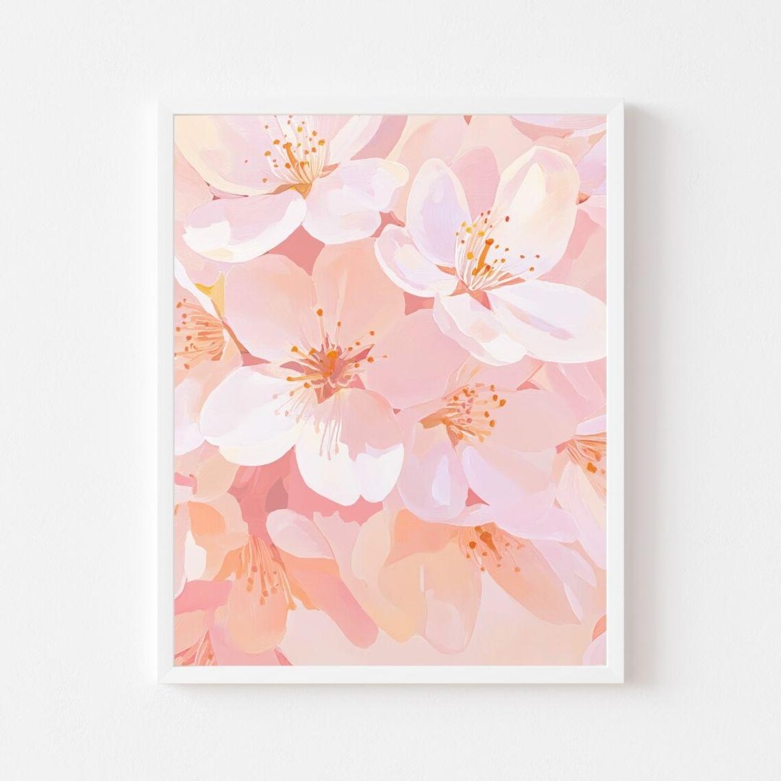 Pink Cherry Blossom Painting, Vintage Floral Art Print