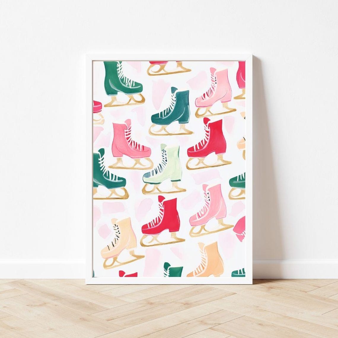 Colorful Ice Skates Pattern Pink Green Red Winter Art Poster - Image 3