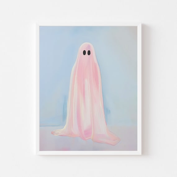 Pastel Pink Ghost, Girly Halloween Wall Art Print