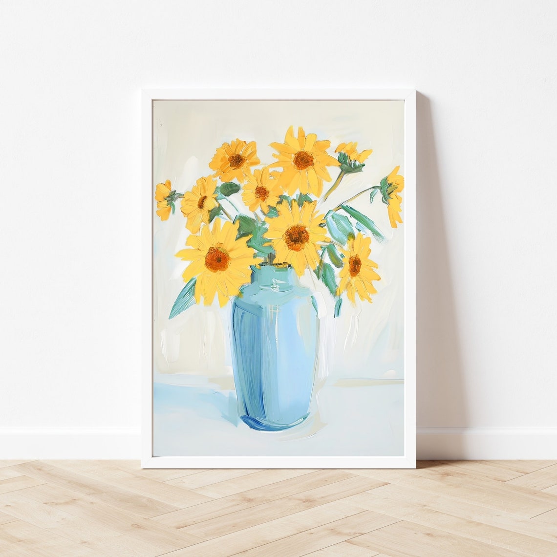Yellow Sunflowers in a Blue Ceramic Vase Sunny Floral Poster - Image 3
