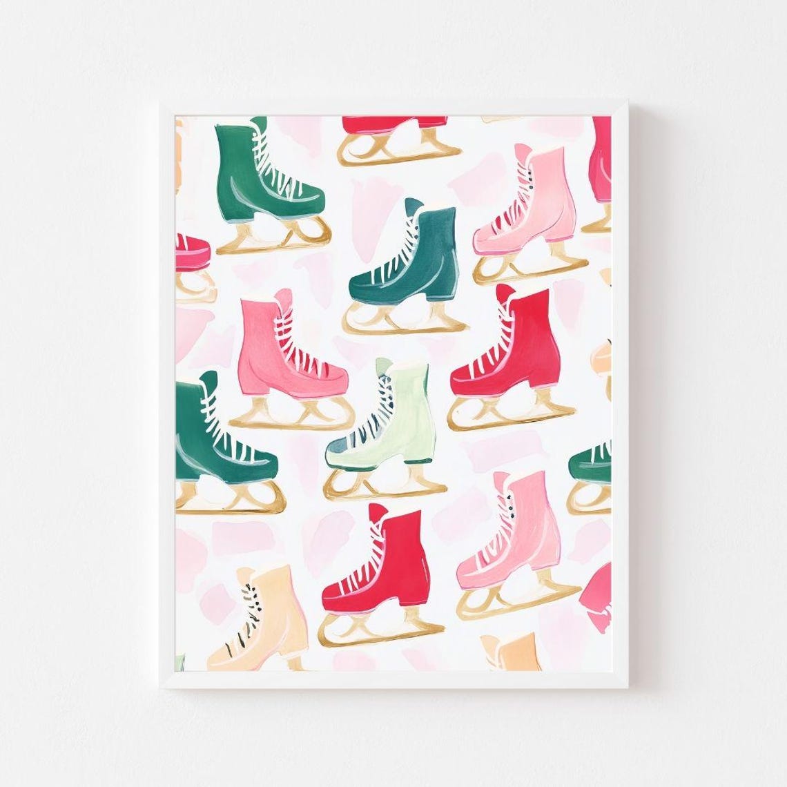 Colorful Ice Skates Pattern Pink Green Red Winter Art Poster