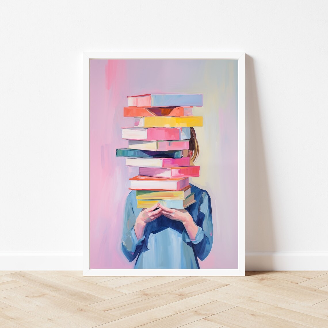 Girl Holding Books Watercolor Portrait, Kids Room Art Print - Image 2
