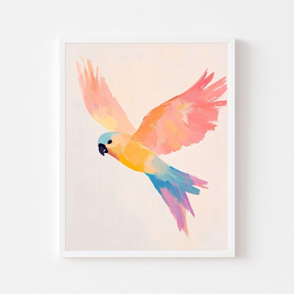 Pastel Watercolor Parrot Flying With Rainbow Colored Wings Poster