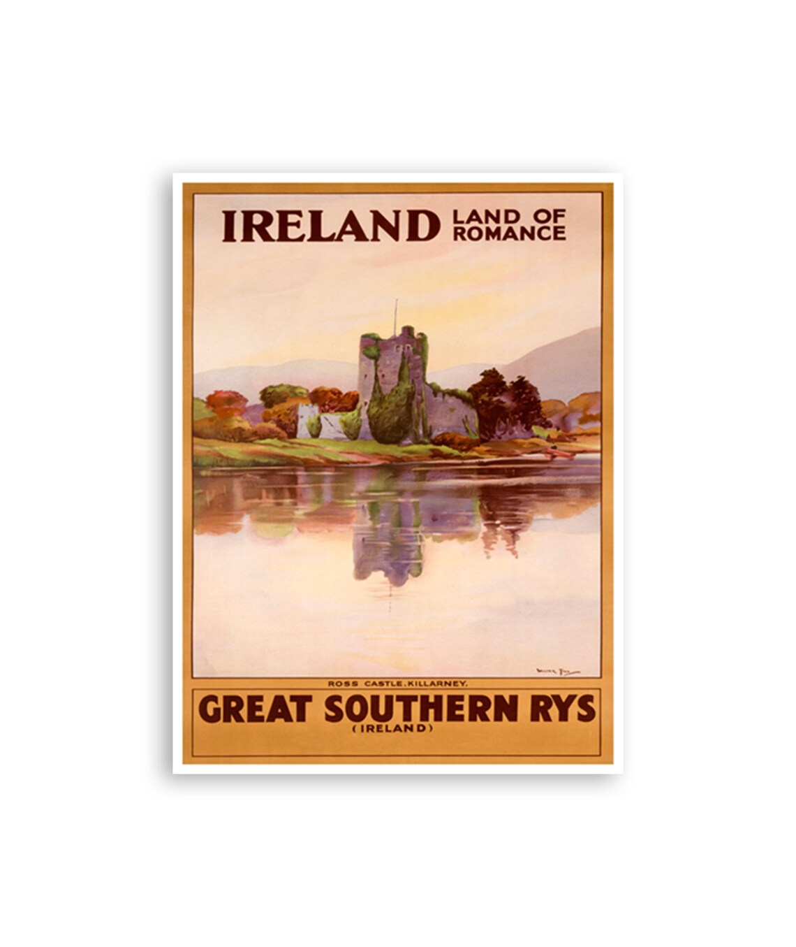 Ireland Vintage Ross Castle Killarney Land of Romance Travel Poster