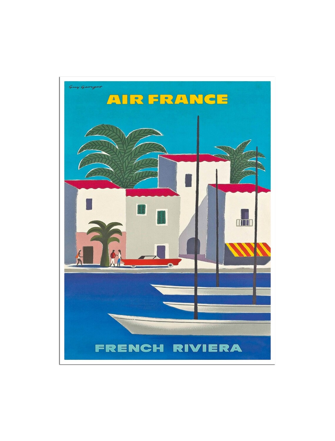 Air France French Riviera Harbor Sailboats Retro Airline Poster