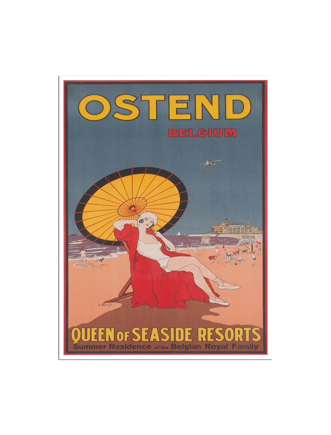 Ostend Belgium Queen of Seaside Resorts Vintage Beach Travel Poster