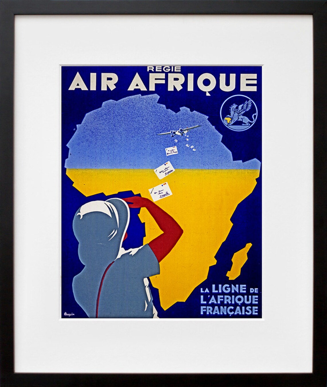 Regie Air Afrique French Africa Route Vintage Airline Poster