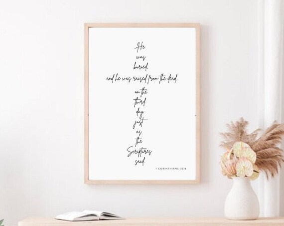 He Was Buried Raised on the Third Day Scripture Cross Poster