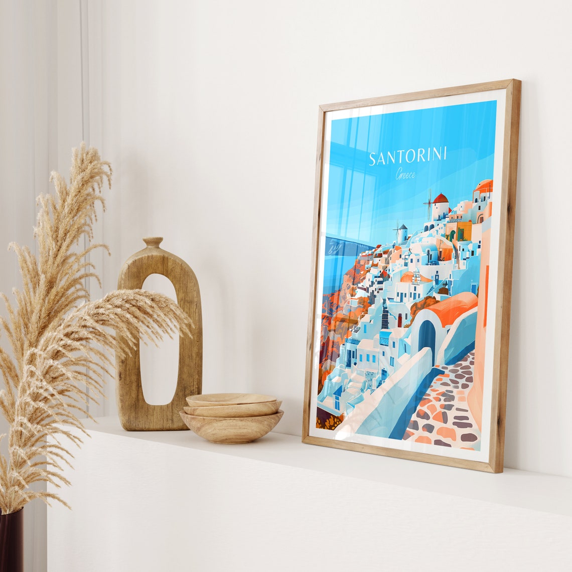 Santorini Greece Whitewashed Village Caldera Travel Art Poster - Image 2