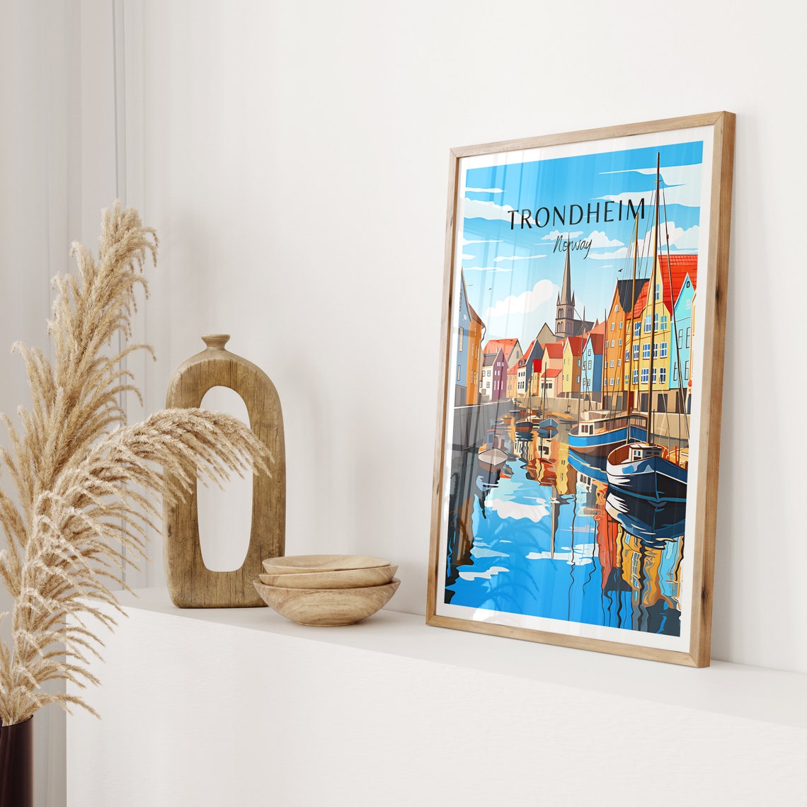 Trondheim Norway Colorful Harbor Wooden Houses Reflections Poster - Image 2