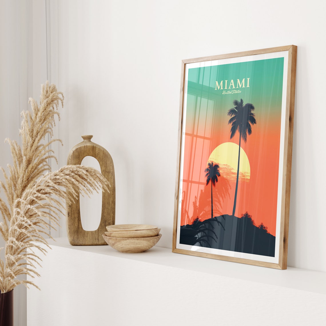 Miami Florida Palm Silhouettes Retro Sunset Sun Travel Poster - Image 2