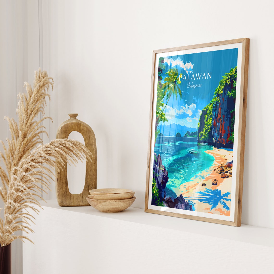 Palawan Philippines Turquoise Cove Limestone Cliffs Boat Lagoon Poster - Image 2