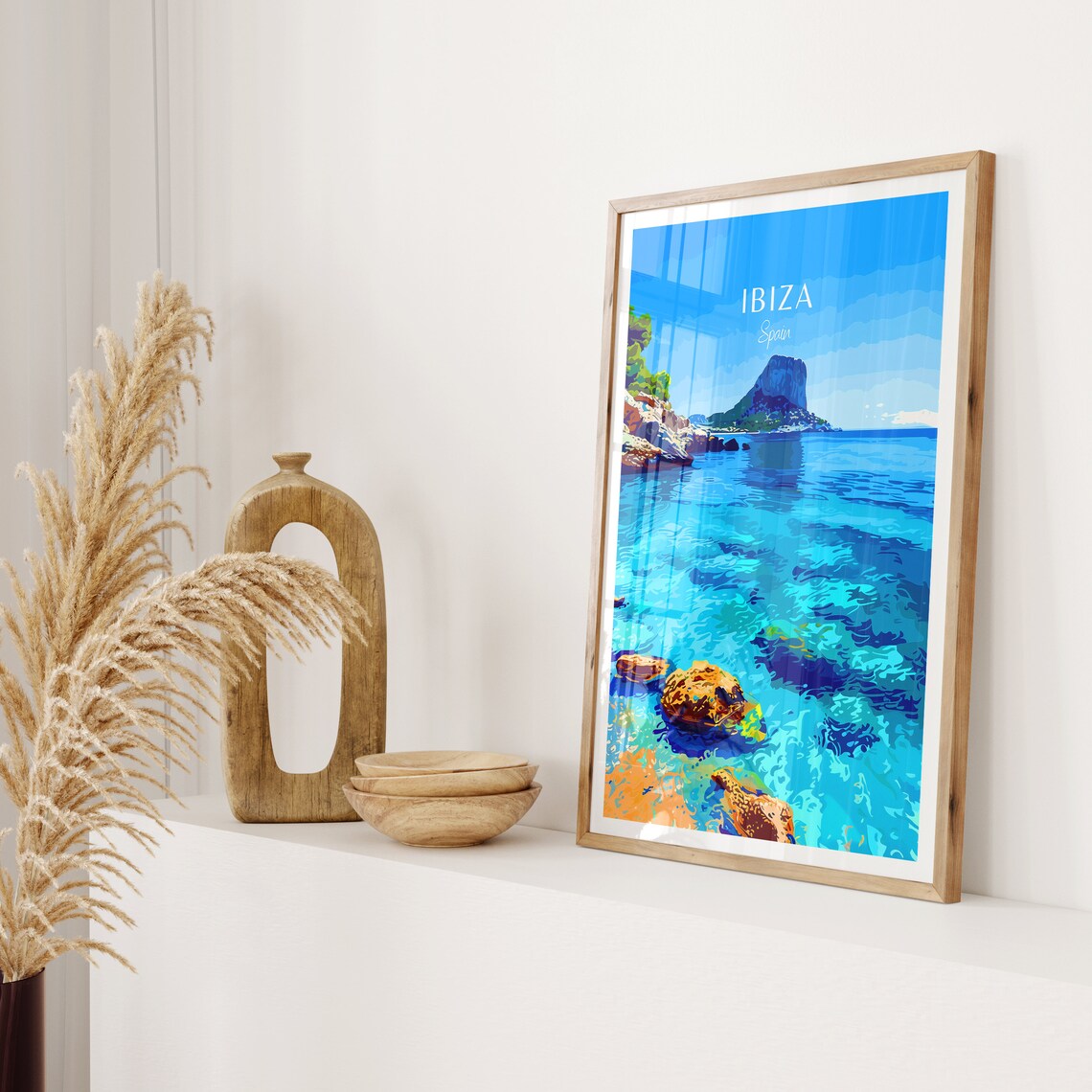 Ibiza Spain Turquoise Cove Es Vedra Rock Island Seaside Travel Poster - Image 2