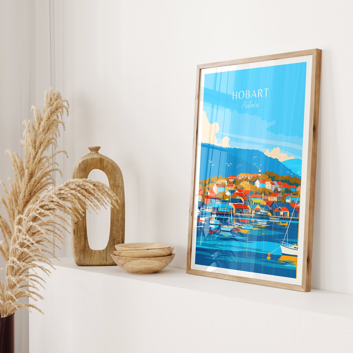 Hobart Australia Colorful Harbor with Sailboats and Hills Poster - Image 2