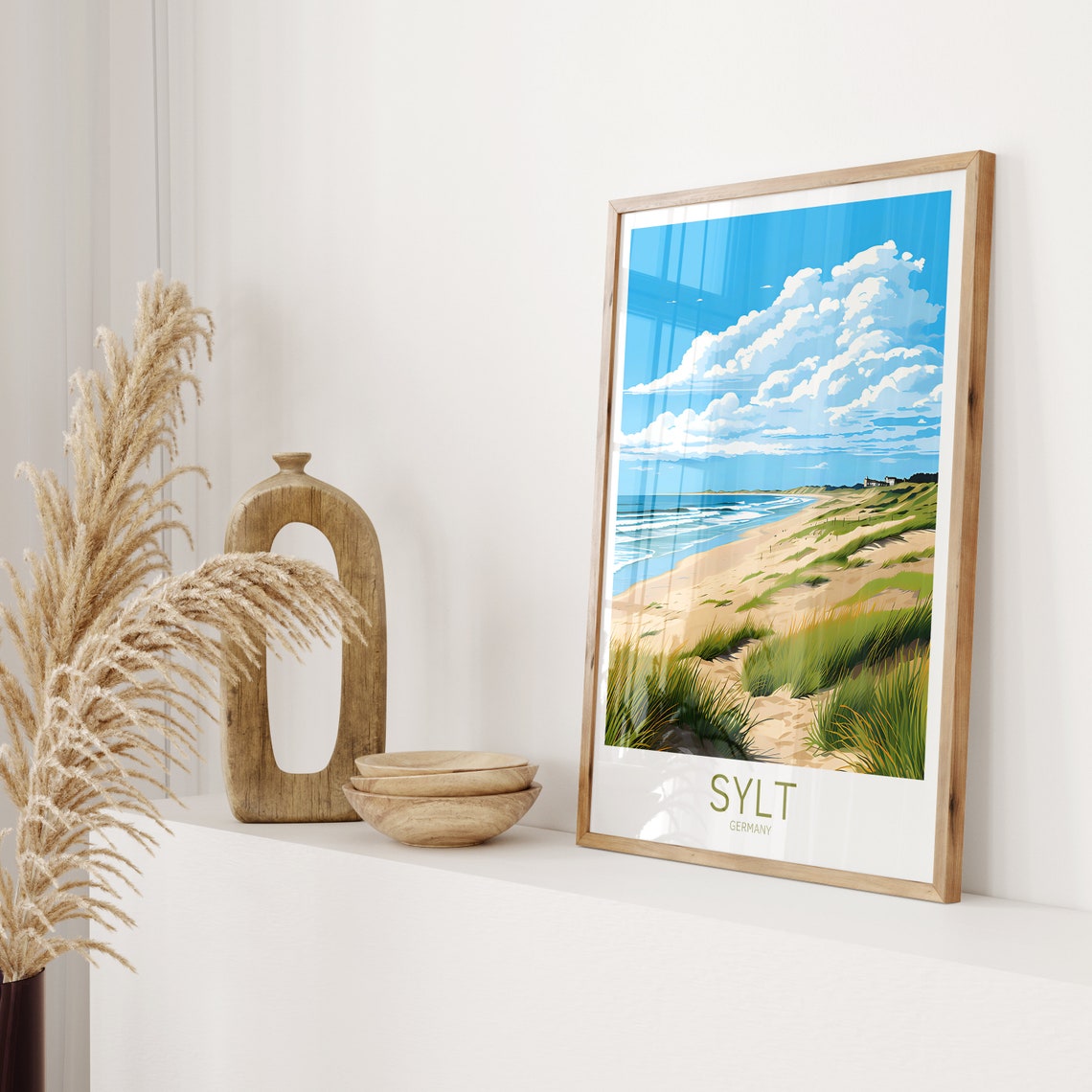 Sylt Germany Sandy Beach Grassy Dunes Blue Sky Summer Poster - Image 2