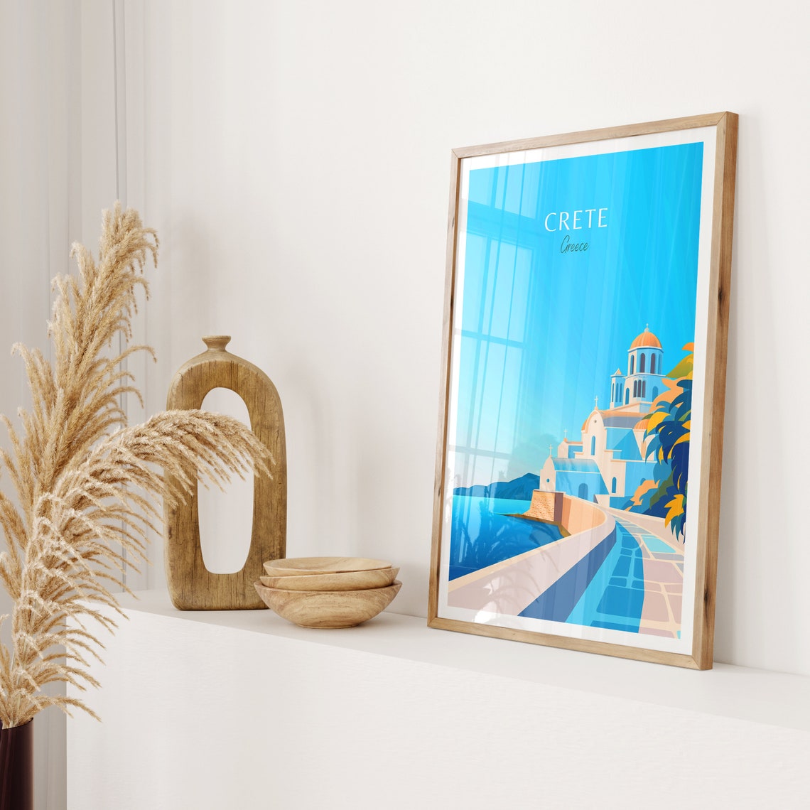 Crete Greece Whitewashed Church by the Blue Sea Travel Poster - Image 2