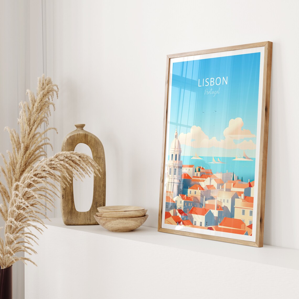 Lisbon Portugal Terracotta Rooftops And Sea Vintage Travel Poster - Image 2
