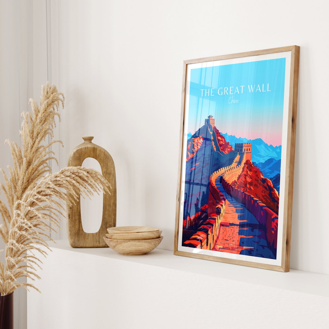 Great Wall China Blue Sky Watchtower Retro Travel Art Poster - Image 2