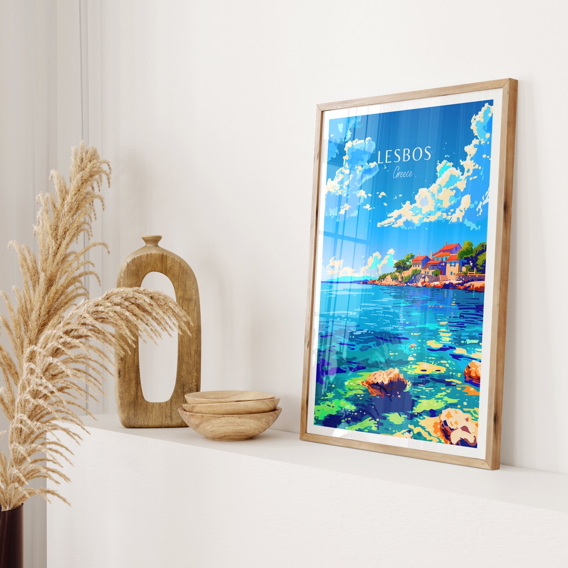 Lesbos Greece Aegean Coast Seaside Village Turquoise Sea Travel Poster - Image 2