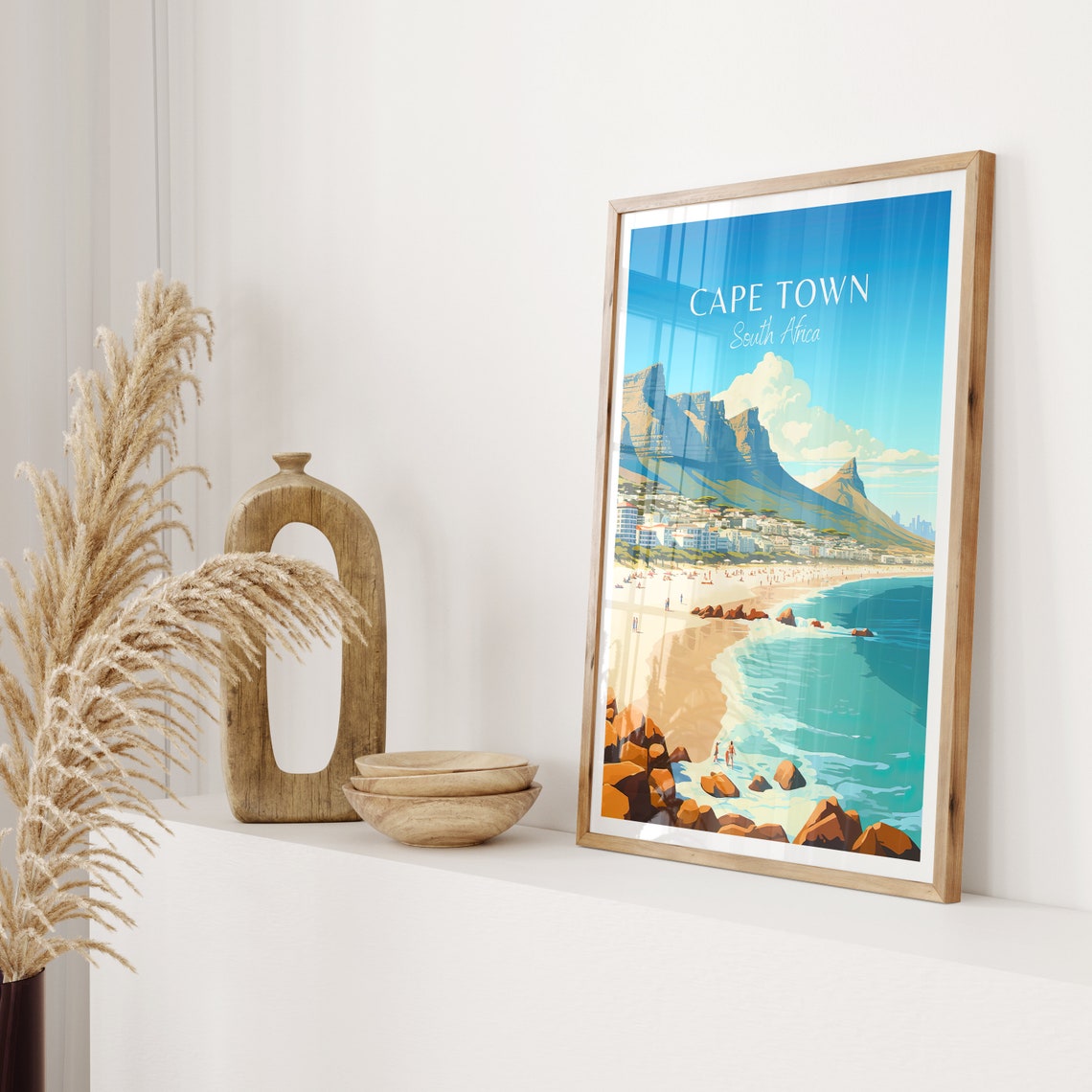 Cape Town South Africa Table Mountain Beach Vintage Travel Poster - Image 2