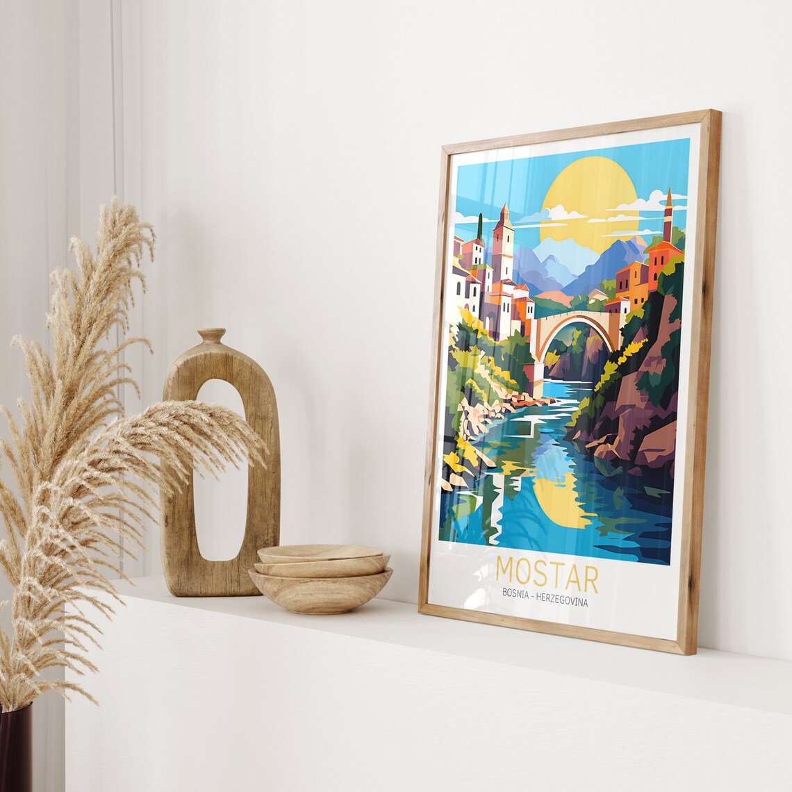 Mostar Travel Poster Bosnia Poster Mostar Vintage Poster Travel Poster Mostar Retro Poster Mostar Travel Gift Wall Art Print - Image 2