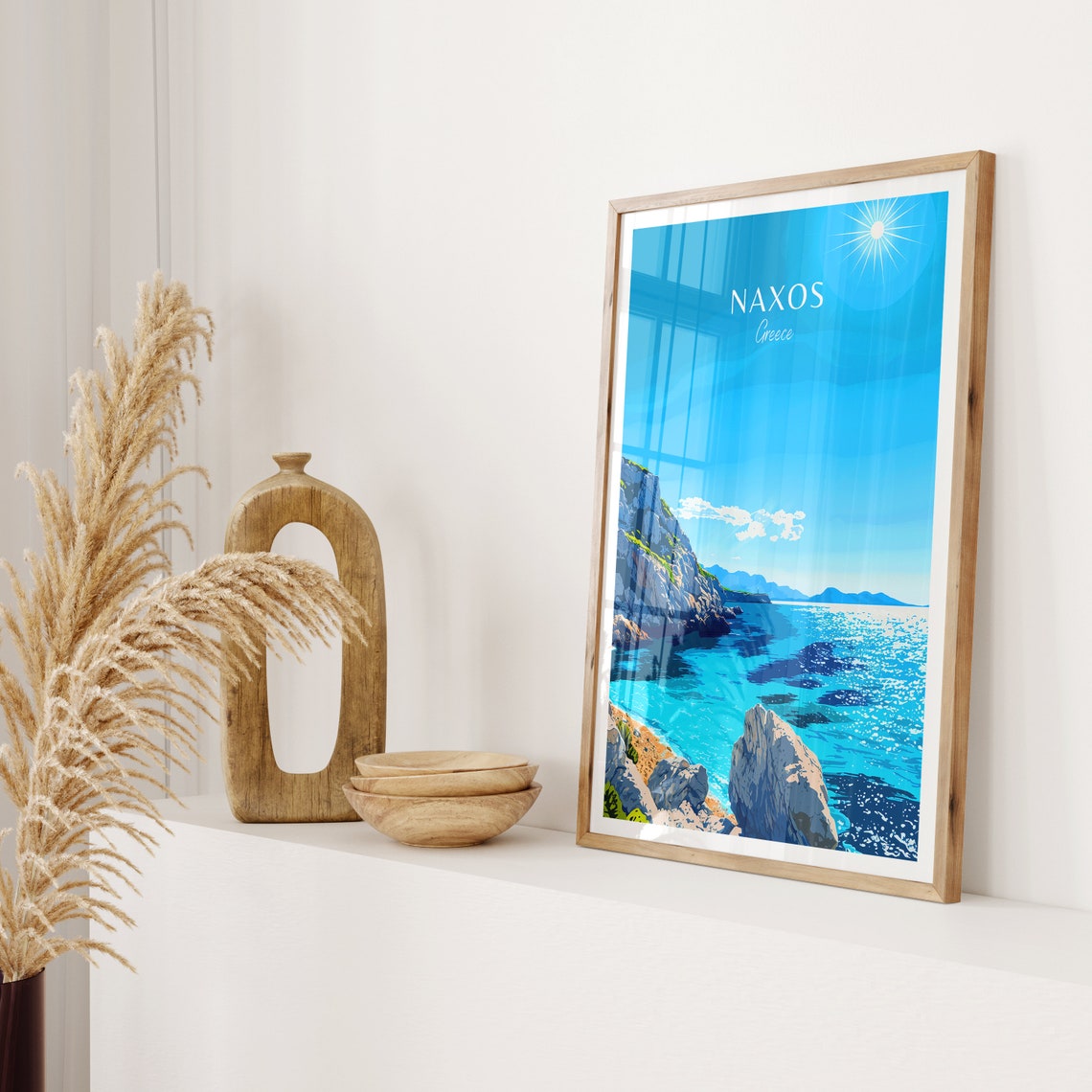 Sunny Naxos Greece Rocky Cove Turquoise Sea Vintage Travel Poster - Image 2