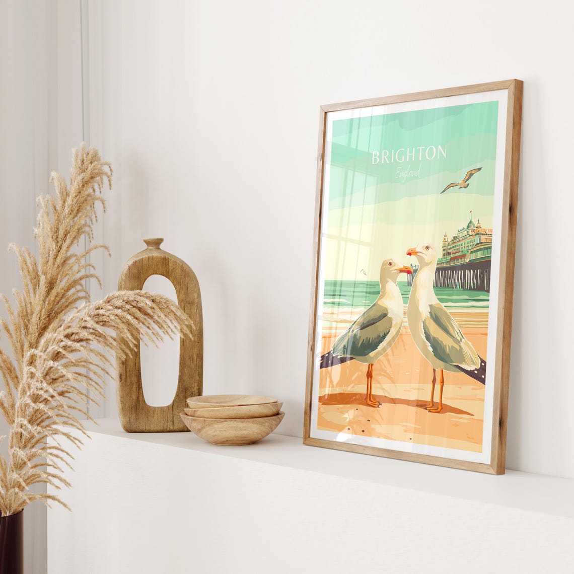 Brighton England Charming Seaside Seagulls by the Pier Poster - Image 2