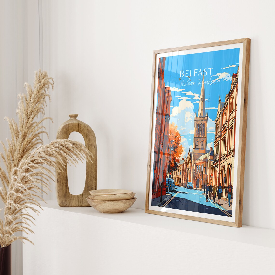 Belfast Northern Ireland Travel Poster City Street Church Spire Art - Image 2
