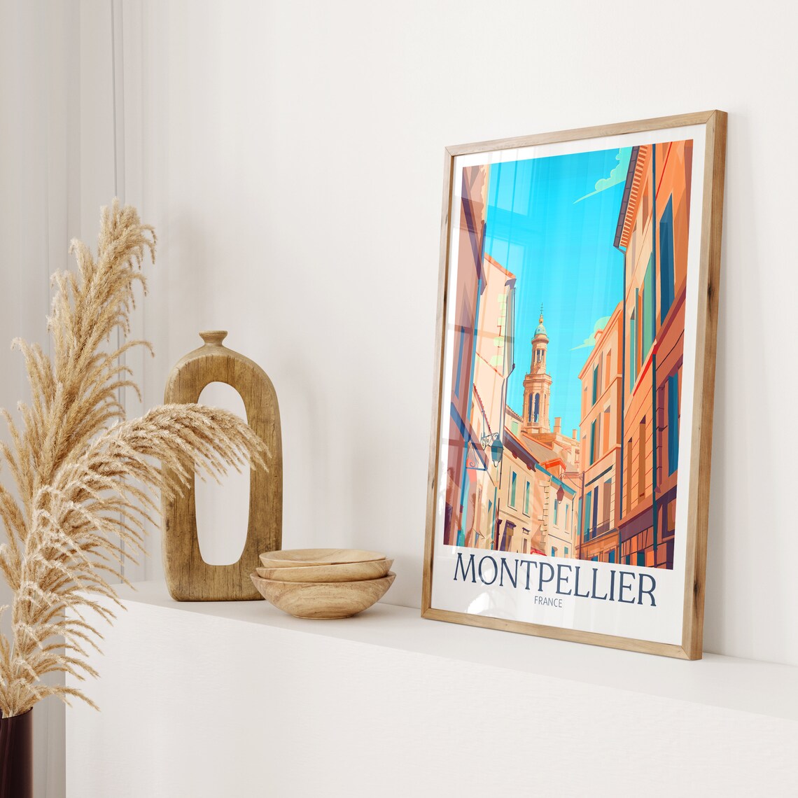 Montpellier France Historic Old Town Street and Church Tower Poster - Image 2