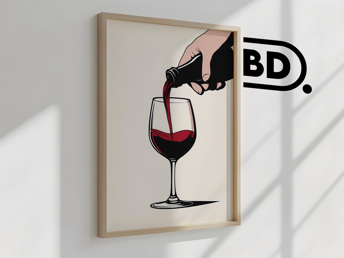 Red Wine Pouring Minimal Line Art Chic Bar Cart Decor Wall Print - Image 3