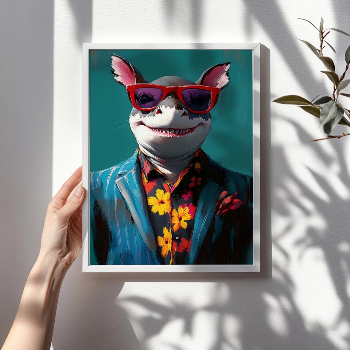 Smiling Shark in Red Sunglasses and Suit Quirky Portrait Poster - Image 3