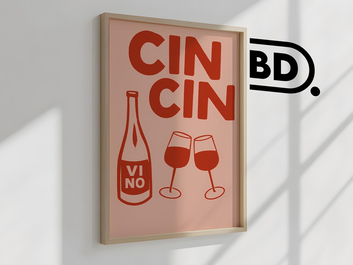 Cin Cin Wine Poster, Retro Kitchen Bar Decor - Image 2
