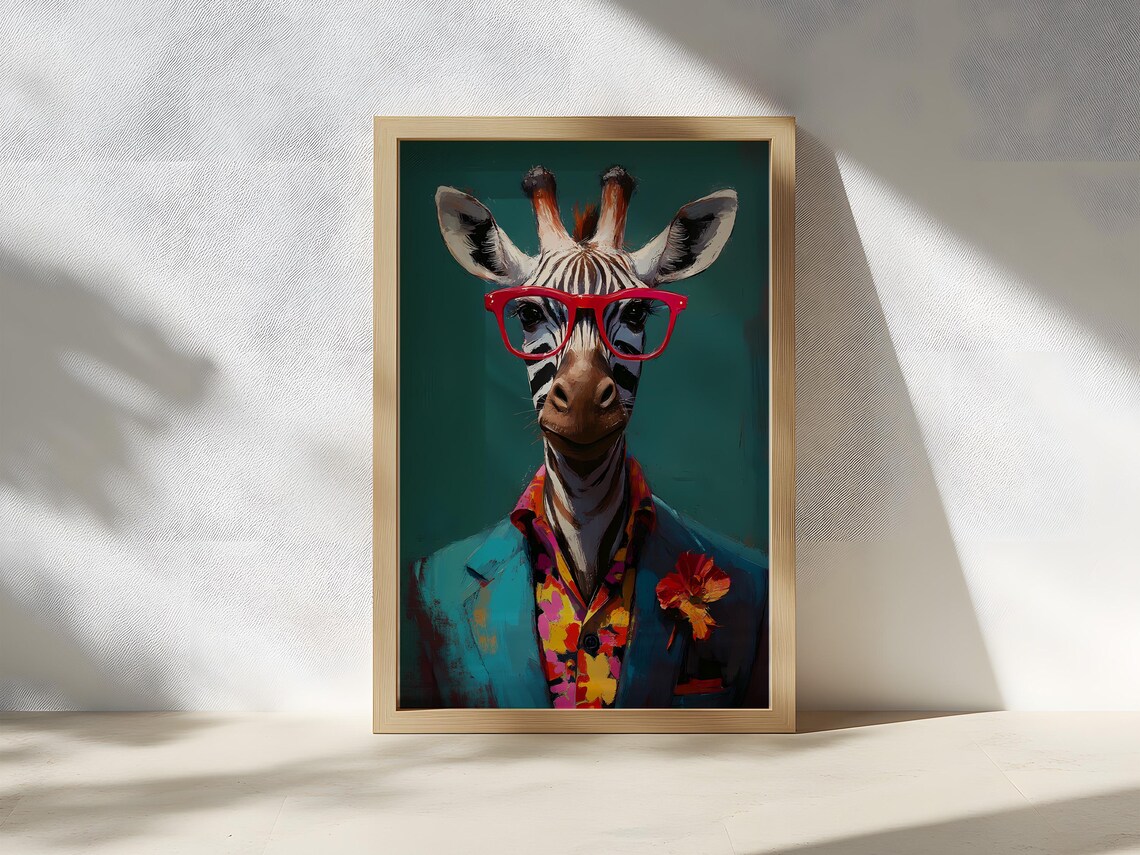 Zebra in Red Glasses Suit Wes Anderson Style Animal Portrait Print - Image 2