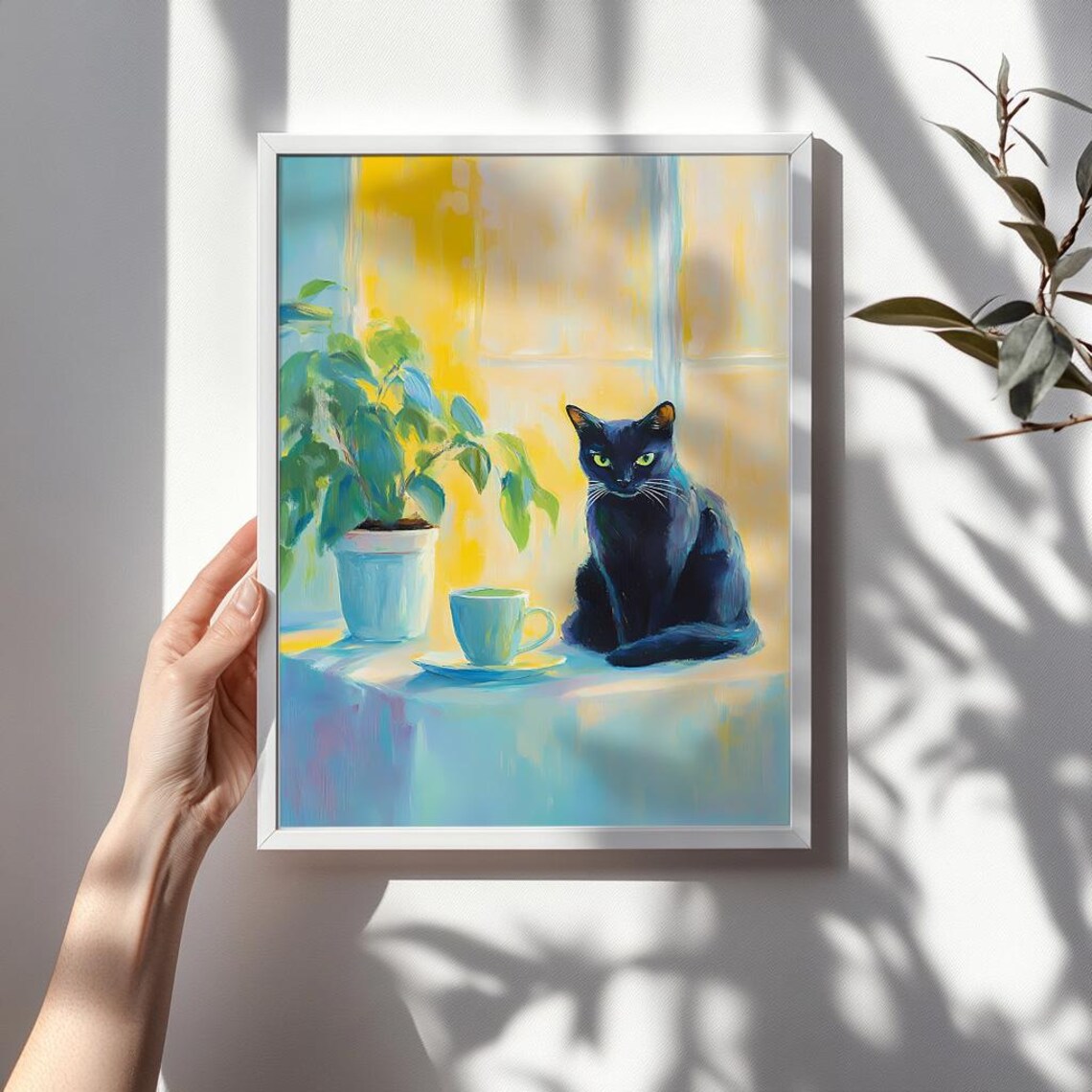 Black Cat by the Window with a Tea Cup in a Sunny Kitchen Poster - Image 3