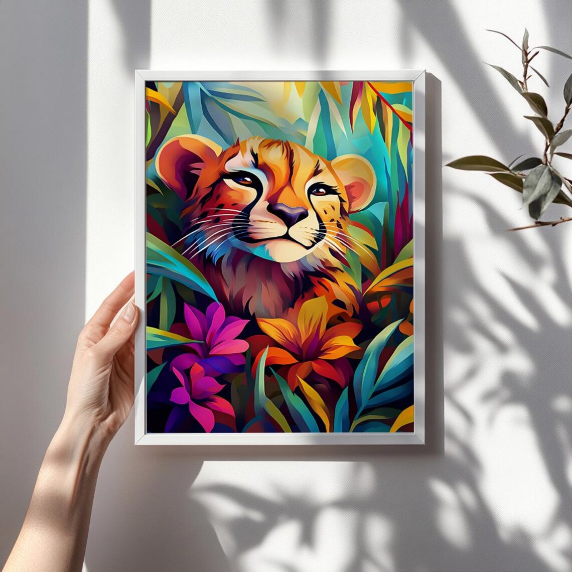 Smiling Cheetah Cub Portrait in a Tropical Flower Jungle Poster - Image 3