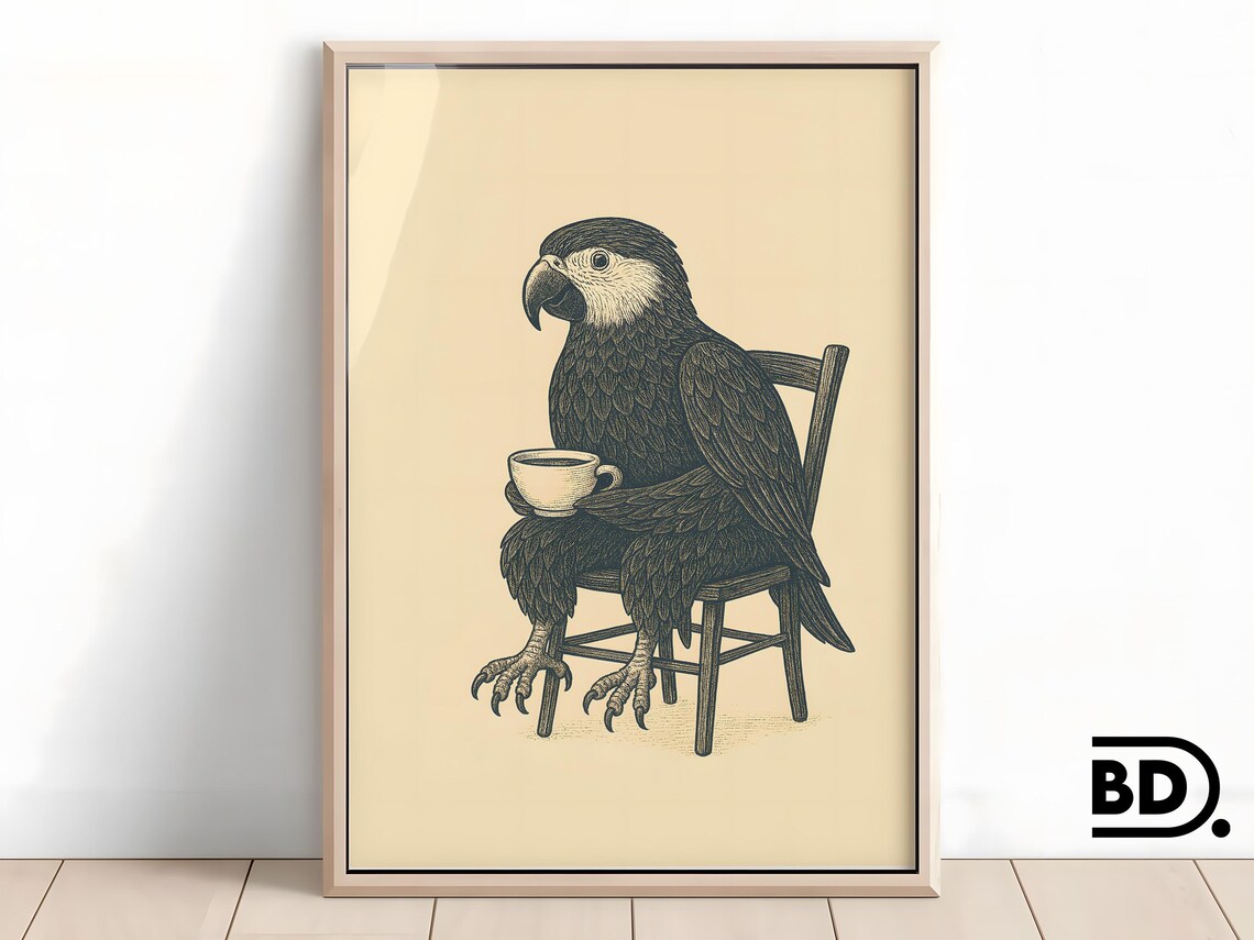Quirky Parrot Coffee, Cute Retro Vintage Kitchen Decor