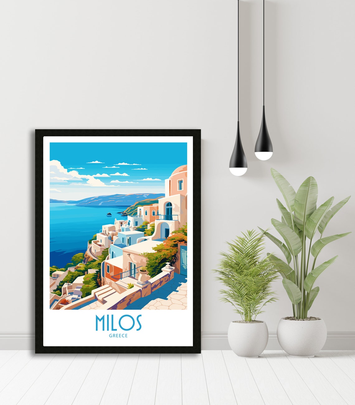 Milos Greece Hilltop Village Caldera Bay Blue Sea Travel Art Poster - Image 4