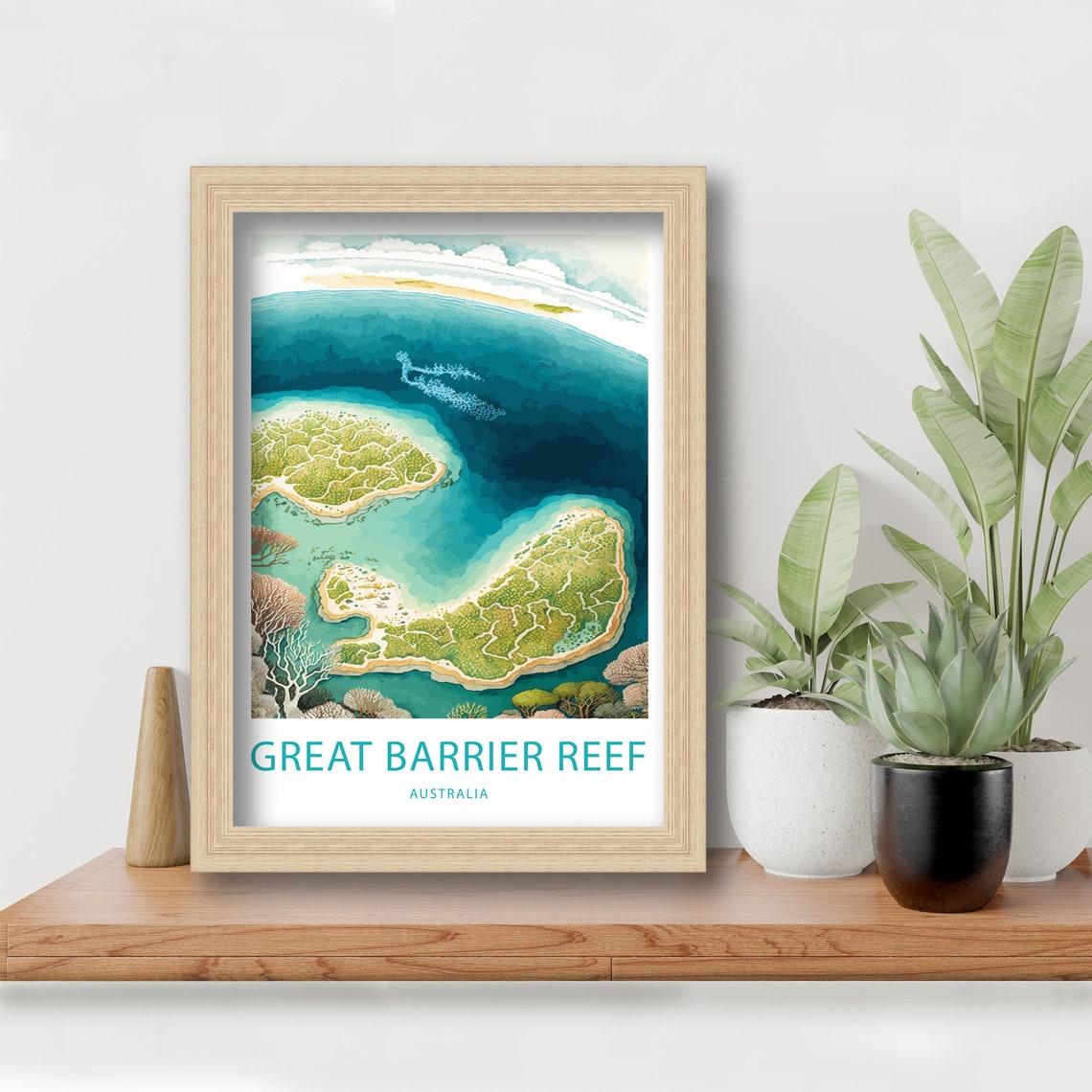 Great Barrier Reef Australia Aerial Coral Islands Map Style Poster - Image 5