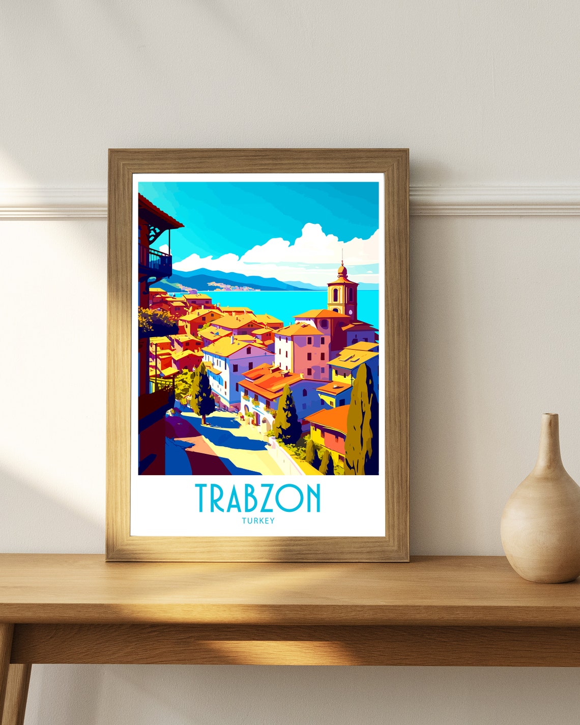 Trabzon Turkey Hillside Coastal Town Church Tower Turquoise Sea Poster - Image 4