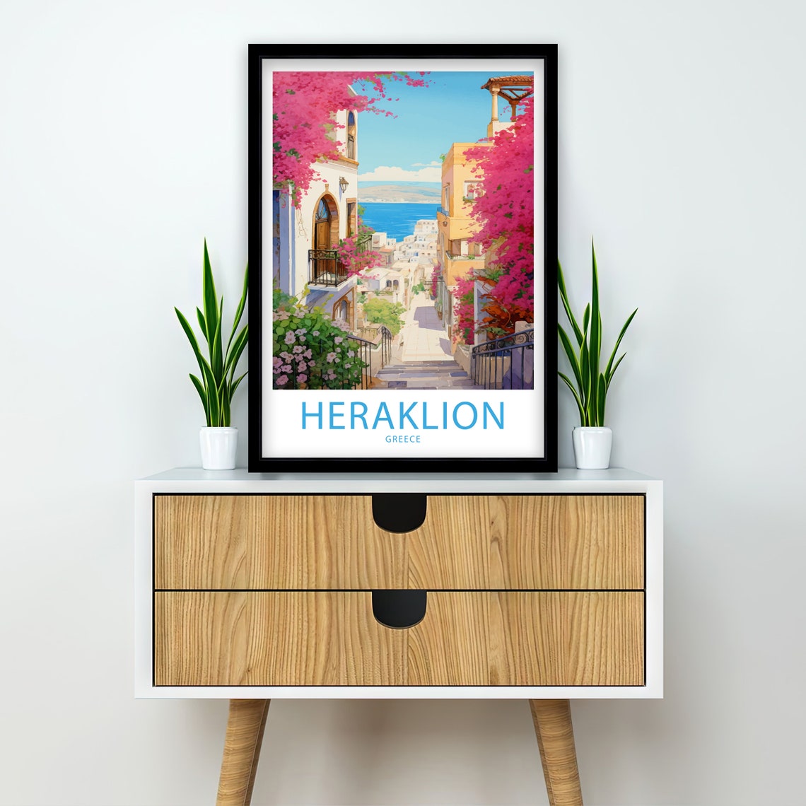Heraklion Greece Bougainvillea Steps Sea View Retro Travel Poster - Image 2